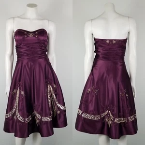 Betsey Johnson Evening Rare Y2K Purple Beaded Knee Length Silk Dress Size 4 NWT - Picture 1 of 22