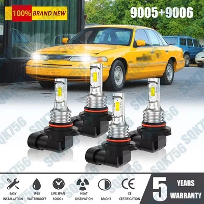 For Ford Crown Victoria 92-97 High & Low Beam 6000K White LED Headlight Bulbs 4X - Изображение 1 из 4