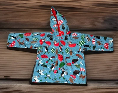 Chaqueta de lluvia Hatley Puppy Dog azul forro polar rojo niños niños talla 18-24 Foto 1 de 4