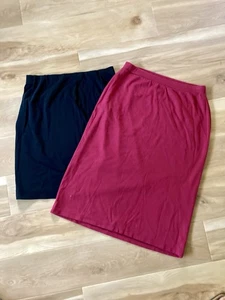 Set Of 2 L L Bean Pull On Jersey Skirts A Line Size Large Black Pink Raspberry - Picture 1 of 9