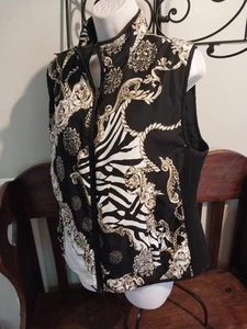 CASUAL IDENTITY REVERSIBLE VEST XL ORNATE PRINT/BLACK SOLID INSULATED FULL ZIP - Picture 1 of 5