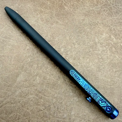 Tactile Turn - Titanium Slim Bolt Action Standard Size Pen Tribal Black & Teal - Image 1 of 4