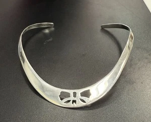 Vintage Taxco Mexico 925 Sterling Silver Bow Cut Out Collar Necklace 36.9g - Picture 1 of 8