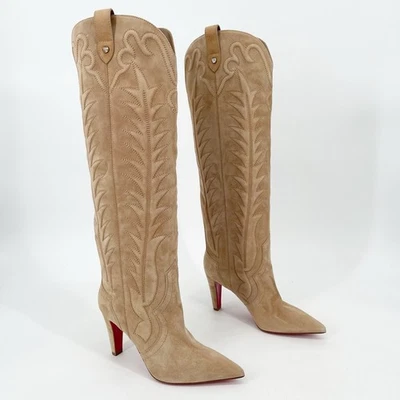 Botas hasta la rodilla Christian Louboutin Santia Botta EU 38.5 Lionne Tan Veau Terciopelo Foto 1 de 4