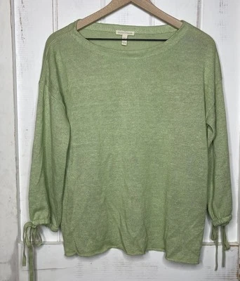 Eileen Fisher Organic Linen Sweater Pistachio Green 3/4 Tie Sleeve Light Knit XS - Image 1 of 4