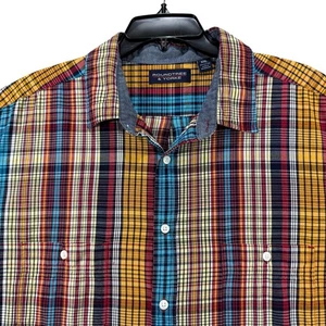 Camisa manga corta Roundtree & Yorke 2XL roja naranja azul bolsillos a cuadros para hombre - Imagen 1 de 12