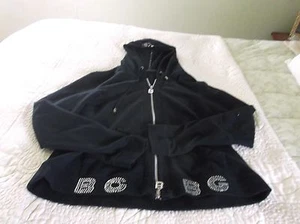 BCBG Max Azria Ladies Hooded Zip Up Sweatshirt - Black with Rhinestones - Size L - Picture 1 of 6