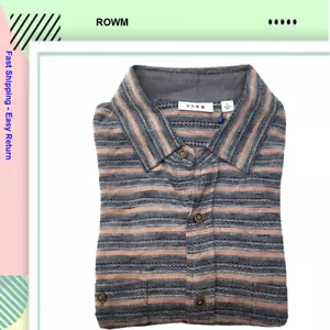 ROWM Men's Short Sleeve Striped Shirt Cotton, Peach-Gray , Size L - Picture 1 of 3