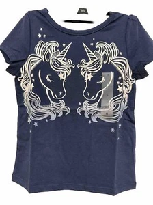 NWT Sz 5 Epic Threads Girls Navy/White Glitter Unicorn SS Tshirt - Picture 1 of 3