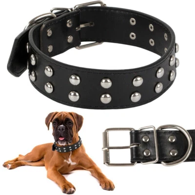 VERK GROUP Hundehalsband mit Nieten Leder Größe verstellbar 39cm - 50cm | Schwarz Blau Rot