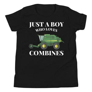 Just A Boy Who Loves Combines Farming Vehicle Lover T-Shirt - Picture 1 of 5