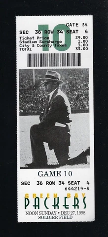 BRETT FAVRE 1998 NFL GREEN BAY PACKERS @ CHICAGO BEARS FULL FOOTBALL TICKET Cover