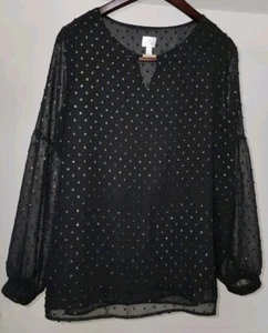 Womens Blouse Dressbarn S Black with Gold and Silver Sparke Nice Neckline - Picture 1 of 7