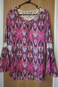 Como Vintage Womens Magenta Multicolored Embroidered Flare Sleeve Blouse Size M - Picture 1 of 5