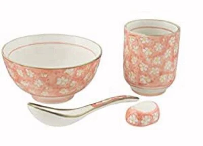 Juego de regalo de 4 tazones de arroz japoneses - Incluye tazón, cuchara, resto de palillos + taza de té Foto 1 de 2