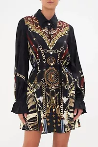 Camilla Shirt Dress Brumbies Horses Black Gold Horseshoe Race Rich Size XXS 🐎🧲 - Picture 1 of 24