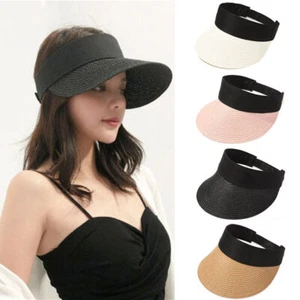 Summer Foldable Sun Visor Beach Hat Long Brim Straw Tennis Cap Women Ladies Hat - Picture 1 of 30