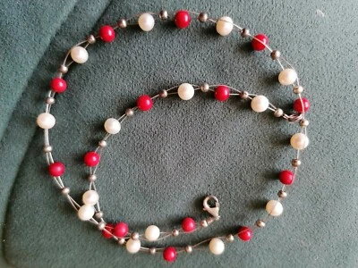 Kette Perlen Korallen Silber 925 - Bild 1 von 3