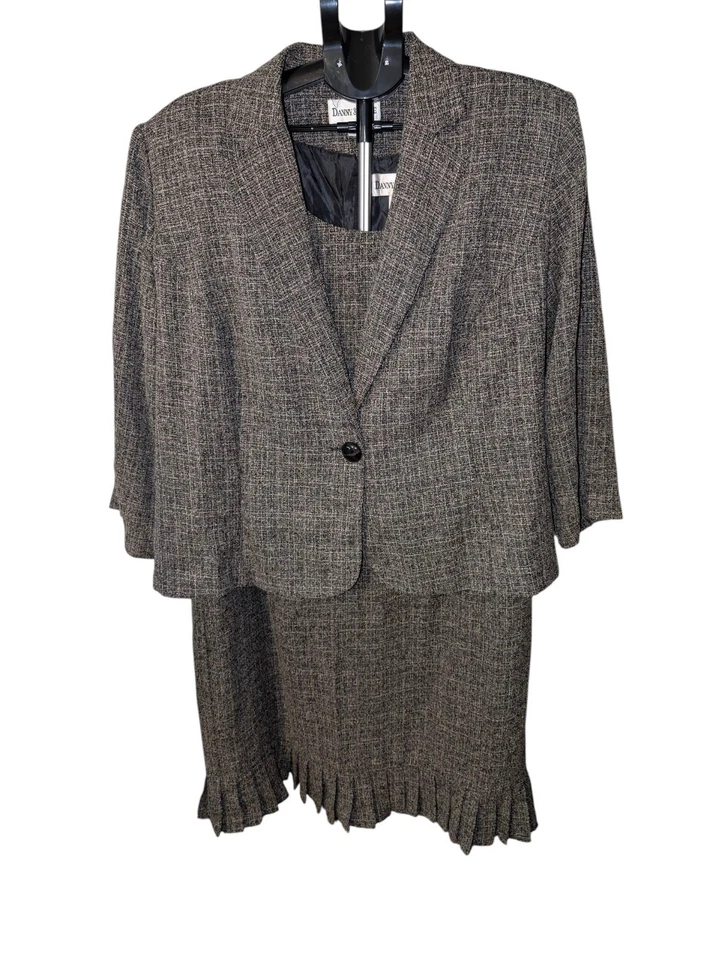 Danny & Nicole Mujer Negro Tostado Tweed 2 Piezas Vestido Chaqueta Traje Talla Grande 24W Foto 1 de 4