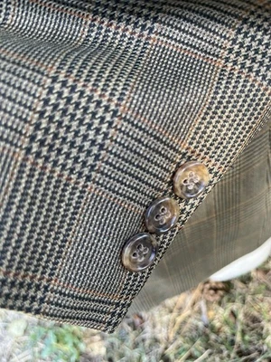 40R Brooks Brothers 346 Mens Vtg Wool 3 Bttn Blazer Sport Coat Tan Brown Glen Ck - Image 1 of 4