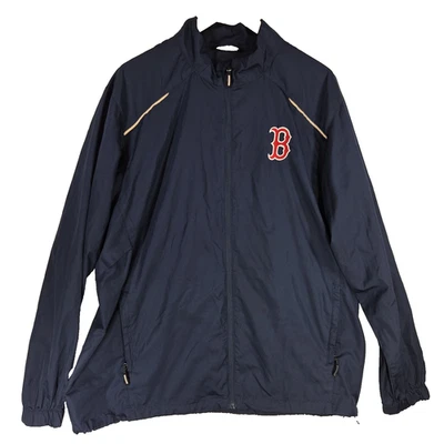 Винтажная мужская куртка Red Sox XL на молнии синяя ветровка бейсбол спорт ветер дождь - Изображение 1 из 4