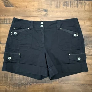 White House Black Market Womens Black Embellished Cuff Cargo Shorts sz 6 - Picture 1 of 4