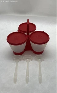 Vintage Tupperware Red Condiment Caddy with Lids and Spoons - Picture 1 of 7