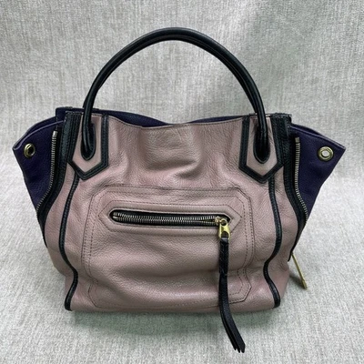 Bolso Cartera Grande de Cuero OrYANY Color Block Diseñador Lujo Malva Púrpura Foto 1 de 4