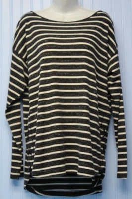 Chaps Negro y Marfil Rayas Tejido Elástico Cuello Barco Manga Larga Jersey Top L Nuevo Con Etiquetas Foto 1 de 4