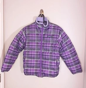 Patagonia Down Purple Plaid Lined Puffer Jacket Girl's Size M/10 - Picture 1 of 7