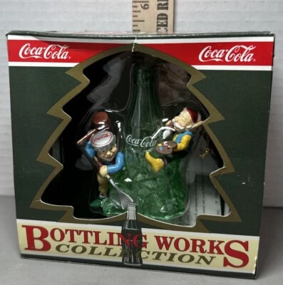 Coca Cola Bottling Works Ice Sculpting Christmas Ornament 1992 Elves Carving Ice - Image 1 of 2