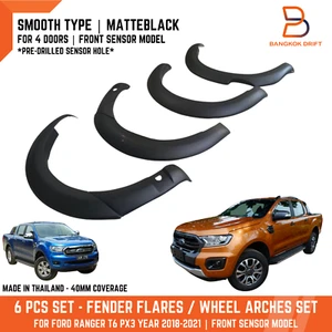6" MATTEBLACK FENDER FLARES FOR FORD RANGER PX3 18-21 RUBBER SEAL FRONT SENSOR - Foto 1 di 8