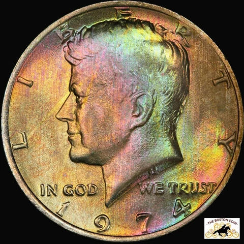 1974 Kennedy Half Dollar PCGS MS 65 RAINBOW TONED Cover