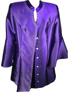 Purple Parka Duster Length Shimmering Rhinestone Embellished Promise New York - Picture 1 of 6