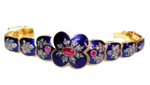 2.40ct Rose Cut Diamond 925 Silver Ruby Enamel Wedding Anniversary Bracelet - Picture 1 of 11
