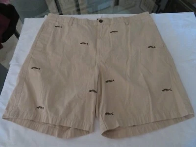 MEN'S CHAPS TAN COTTON  KHAKI SHORTS WITH EMBROIDERED FISH ALL AROUND SIZE 42 - Image 1 of 4