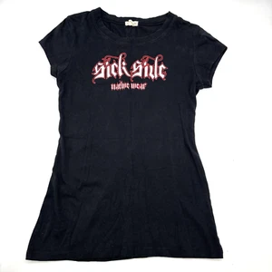 Vintage 00s Y2K Sick Side Native Wear Black Tribal Script Women's T-shirt M - Picture 1 of 9
