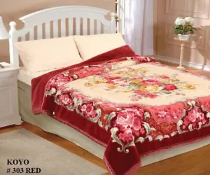 FLOWERS RED KOYO JAPANESE DESIGN BLANKET  SOFTY THICK AND WARM  QUEEN SIZE - Picture 1 of 4
