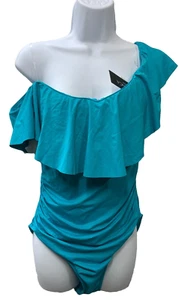 Hilor Womens One Piece Swimsuits One Shoulder Swimwear Asymmetric Ruffle Size 14 - Picture 1 of 7