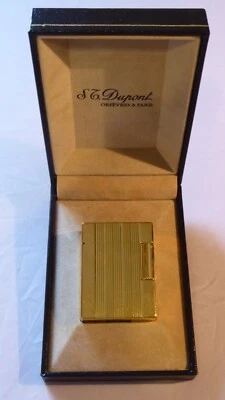 accendino S.T. DUPONT Paris linea 1 piccolo linee verticali laminato oro NUOVO - Immagine 1 di 4