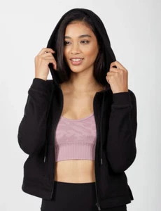 90 Degree by Reflex Women's Black Full Zip Long Sleeve Side Slit Crop Hoodie New - Picture 1 of 7
