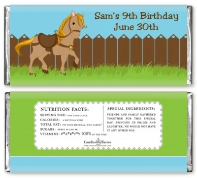 Envolturas personalizadas para barra de caramelo de fiesta de cumpleaños de pony - Candy Favor Foto 1 de 2