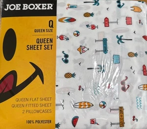 NEW JOE BOXER Queen Sheet Set Beach Bum Print 100% Polyester - Picture 1 of 2