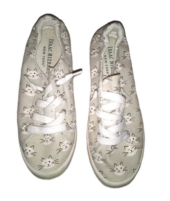 Ladies Sz 6.5M Gray Cat Tennis Sneaker Shoes Isaac Mizrahi Kitten Faces slip on - Image 1 of 4