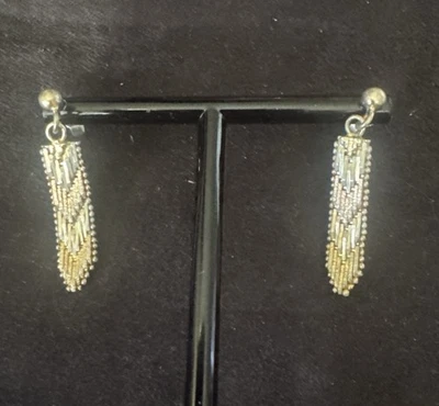 Pendientes Malla Planos Trenzados Vintage Oro Rosa 14K Más 925 Dos Tonos 5.5g Clásicos! Foto 1 de 4
