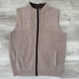 LL Bean Waterfowl Merino Lambs Wool Zip Jacket Sweater Vest Mens XL Brown 245457 - Picture 1 of 7