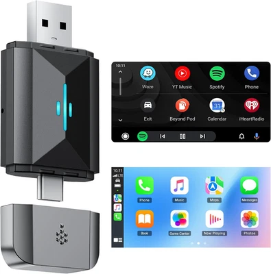 2 in 1 Adattatore per Carplay &Android Auto,Wireless Converte Carplay Cablato Di - Immagine 1 di 4