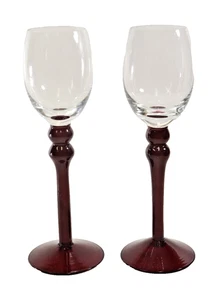 Cordial Glasses Godet Belgian White Chocolate Liquor Clear Bowl Red Stem 1990 - Picture 1 of 5