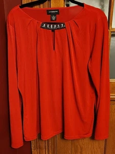 Liz Claiborne Career Red Keyhole Pleated Long Sleeved Top - Size XL - Picture 1 of 2