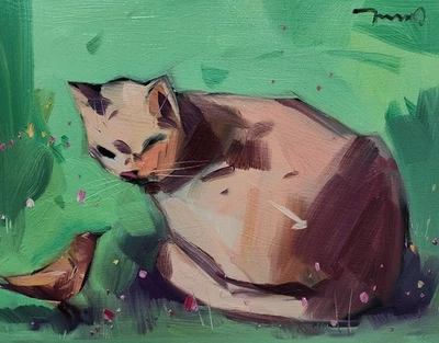 Jose Trujillo Fine Art PRINT 16x20" Collectible Artist Cat Bird Garden - Image 1 of 4